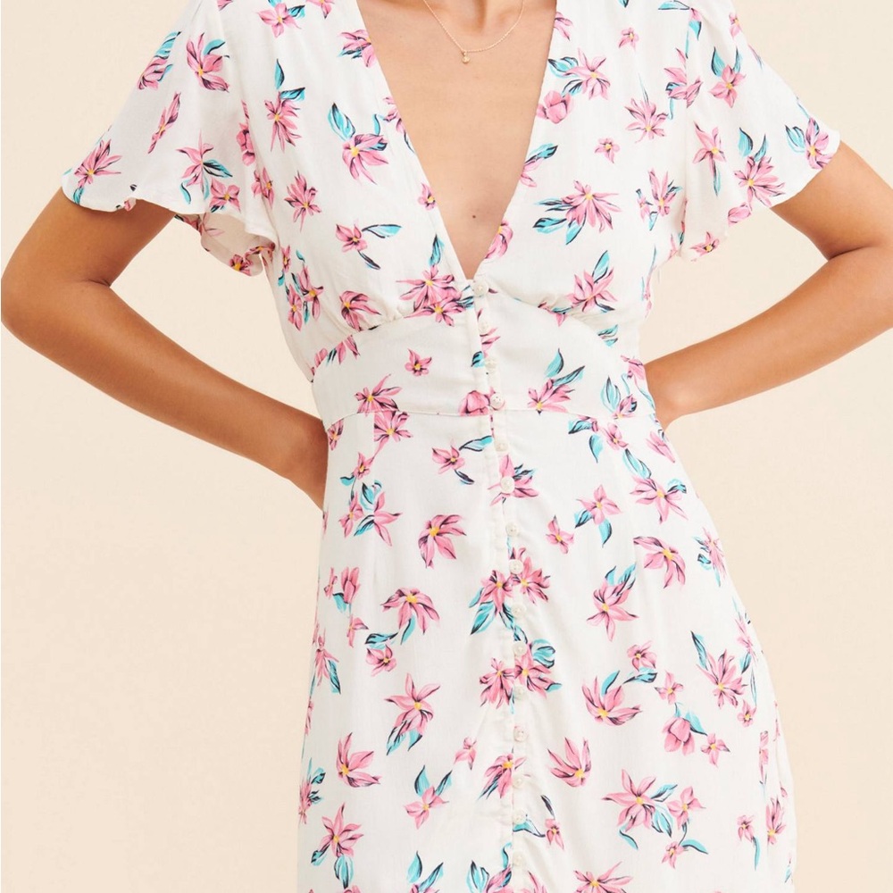 RAHI Anthropologie Floral Button Front Mini Dress Sz S Cottagecore Boho Spring